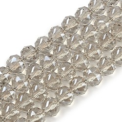 Transparent Electroplate Glass Beads Strands, Faceted, Round, Silver, 7.5x7mm, Hole: 1.2mm, about 70pcs/strand, 19.17~20.08''(48.7~51cm)(EGLA-N002-34C-C14)