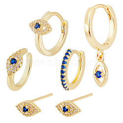 FIBLOOM 6Pcs 5 Style Horse Eye Brass Dangle Hoop Earrings Set, Stud Earrings, Cuff Earrings for Women, Golden, 5~22.5x1.8~10x10~16mm(EJEW-FI0001-77)