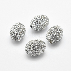 Handmade Polymer Clay Rhinestone Beads, Oval, Crystal, 16x12mm, Hole: 1.5mm(RB-L030-21A-16x12mm)