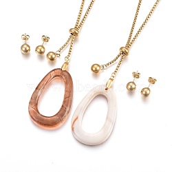 (Autumn Aesthetic Big Sale), 304 Stainless Steel Jewelry Sets, Necklaces and Stud Earrings, with Resin, D0
rop, Golden, 23.8 inch(60.5cm), 8mm, Pin: 0.7mm(SJEW-F188-03G)