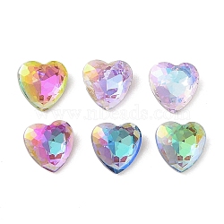 Glass Rhinestone Cabochons, Flat Back & Back Plated, Faceted, Heart, Mixed Color, 8x8x4mm(RGLA-L029-08B)