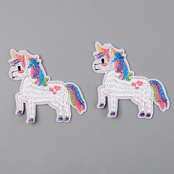 Computerized Embroidery Cloth Iron on/Sew on Patches, Appliques, Costume Accessories,  Unicorn, Colorful, 66x69x1.5mm(DIY-S040-080)