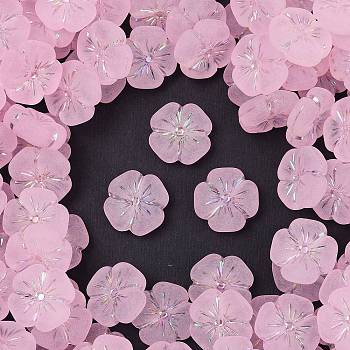 Frosted Transparent Acrylic Beads, Flower, Silver Metal Enlaced, AB Color Plated, Pink, 19.5x20x7mm, Hole: 1.6mm, about 238pcs/500g