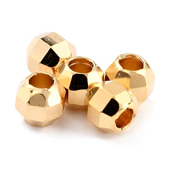 Brass Spacer Beads, Long-Lasting Plated, Faceted Round, Real 24K Gold Plated, 4.5x4mm, Hole: 2mm