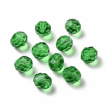 Glass Imitation Austrian Crystal Beads, Faceted, Round, Green, 10mm, Hole: 1.4mm