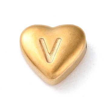 201 Stainless Steel Beads, Golden, Heart, Letter V, 7x8x3.5mm, Hole: 1.5mm