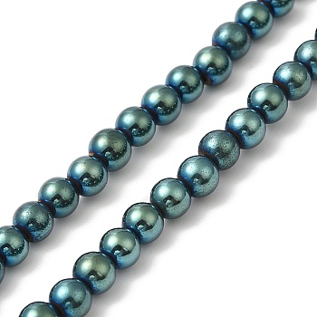 Electroplate Synthetic Magnetic Hematite Beads Strands, Round, Green Plated, 5mm, Hole: 0.8mm, about 84~87pcs/strand, 16.14~16.96''(41~43cm)