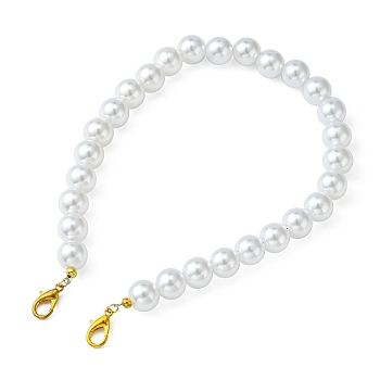 ABS Plastic Imitation Pearl Round Beaded Purse Straps, with Alloy Lobster Claw Clasps, Seashell Color, 35x1.2cm