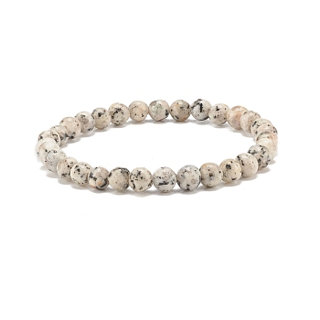 Natural Sesame Jasper/Kiwi Jasper Round Beaded Stretch Bracelet, Gemstone Jewelry for Women, WhiteSmoke, Beads: 6mm, Inner Diameter: 2-1/8 inch(5.5cm)