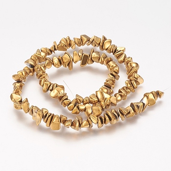 Electroplate Non-magnetic Synthetic Hematite Beads Strands, Nuggets, Golden Plated, 5~15x4~8mm, Hole: 1mm, 15.5 inch~16.4 inch