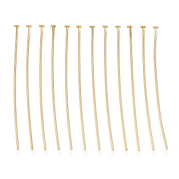 Brass Flat Head Pins, Long-Lasting Plated, Real Gold Plated, Nickel Free, Real 18K Gold Plated, 51x0.7mm, head: 2mm, 263pcs/bag.