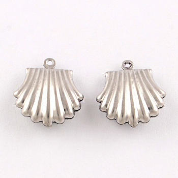 Shell 304 Stainless Steel Pendants, Stainless Steel Color, 19x16x6mm, Hole: 1mm