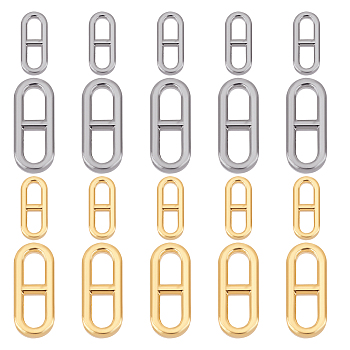 20Pcs 4 Style 304 Stainless Steel Connector Charms, Oval, Golden & Stainless Steel Color, 13~18.4x5~7.5x1.5~2mm, Hole: 4x6mm, 5pcs/style