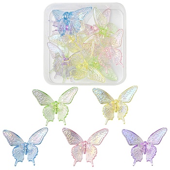 10Pcs UV Plating Rainbow Iridescent Transparent Acrylic Beads, Butterfly, Mixed Color, 33.5x40x12.5mm, Hole: 3.2mm