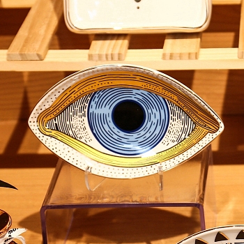 Evil Eye Ceramic Jewelry Plates, Storage Tray for Rings, Necklaces, Earring, Steel Blue, 152x92x20mm