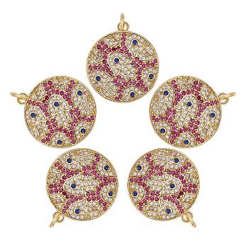 5Pcs Eco-Friendly Brass Micro Pave Cubic Zirconia Pendants, Long-Lasting Plated, Lead Free & Cadmium Free & Nickel Free, Real 18K Gold Plated, Flat Round, Orchid, 23.5x21x1.5mm, Jump Ring: 5x0.5mm, 3mm Inner Diameterc
