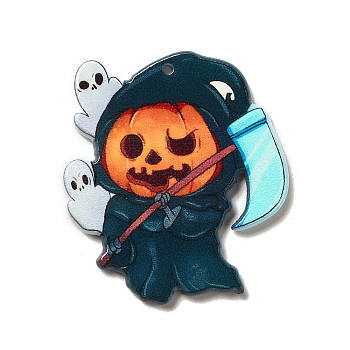 Halloween Charm, Printed Acrylic Pendants, Ghost, 39.5x35.5x2.5mm, Hole: 1.6mm