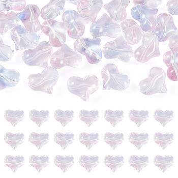 30Pcs Transparent Glass Beads, Heart, Lilac, 14x17x9mm, Hole: 1.4mm