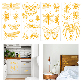 4Pcs 4 Styles Flower and Angel PVC Waterproof Decorative Stickers, Self Adhesive Decals for Furniture Decoration, Insects, 300x150mm, 1pc/style