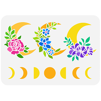Plastic Drawing Painting Stencils Templates, for Painting on Scrapbook Fabric Tiles Floor Furniture Wood, Rectangle, Moon Pattern, 29.7x21cm