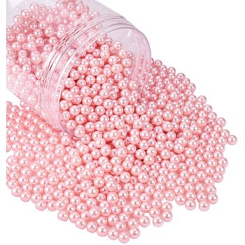 ABS Plastic Imitation Pearl Round Beads, Dyed, No Hole/Undrilled, Pink, 8mm, about 1500pcs/box