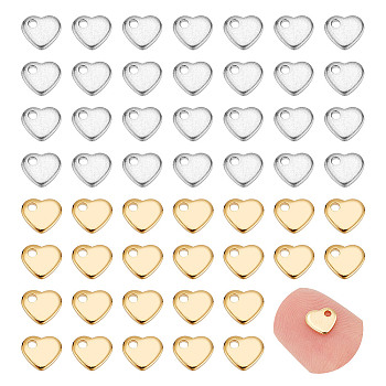 304 Stainless Steel Charms, Stamping Blank Tag, Heart, Mixed Color, 5x6x1mm, Hole: 1mm, 2 Colors, 50pcs/color, 100pcs/box