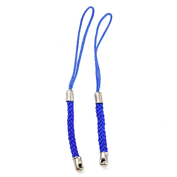 Polyester Cord Mobile Straps, with Platinum Plated Iron Findings, Blue, 8~9cm