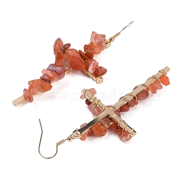 Pendientes colgantes de cruz de cornalina natural(EJEW-Z071-01G-04)-2