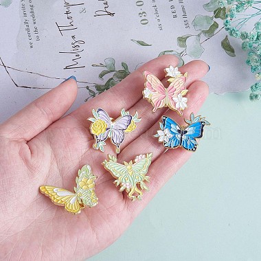 5Pcs 5 Style Butterfly with Flower Enamel Pins(JBR093A)-3