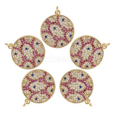 Real 18K Gold Plated Orchid Flat Round Brass+Cubic Zirconia Pendants