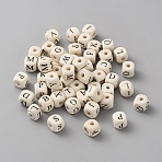 Printed Wooden Beads, Cube with Letter, Antique White, 10.5x10.5x10.5mm, Hole: 3.5mm, about 462pcs/250g(WOOD-WH0050-050)