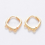 Brass Huggie Hoop Earring Findings, Nickel Free, with Horizontal Loop, Real 18K Gold Plated, 14x12.5x2.5mm, Hole: 1mm, Pin: 0.9x1.2mm(KK-T049-14G-NF)