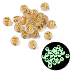 Luminous Transparent Acrylic Beads, Flat Round with Letter, Glow in the Dark, Golden Metal Enlaced, Letter N, 7x4mm, Hole: 1.8mm, about 3700pcs/500g(OACR-P037-01B-N)