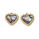 Natural Paua Shell Pendants, 304 Stainless Steel Heart Charms, Real 18K Gold Plated, Ion Plating(IP), Colorful, 16x16x2.5~3.5mm, Hole: 1.2mm(STAS-G397-16G-02)
