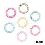 16Pcs Spray Painted Alloy Spring Gate Rings, with Glitter Powder, Ring, Cadmium Free & Lead Free, Mixed Color, 25x4.5mm(FIND-YW0010-86)