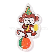 Circus Theme Acrylic Pendants, Monkey, 49.5x27x2.5mm, Hole: 1.6mm(MACR-U003-04C)