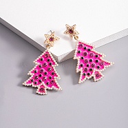 Christmas Trees with Star Alloy Dangle Stud Earrings for Women, with 316 Surgical Stainless Steel Pins & Plastic & Acrylic, Pink, 58x38mm(EJEW-Z078-02B)