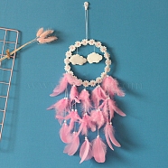 Woven Net/Web with Feather Hanging Ornaments, Cloud Flower for Home Wall Hanging Decor, Hot Pink, 570mm(PW-WG14681-03)