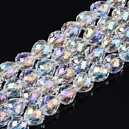 Transparent Glass Beads Strands, Faceted, AB Color Plated, Teardrop, Clear AB, 6x6mm, Hole: 1.2mm, about 77~80pcs/strand, 17.95 inch~19.29 inch((45.6~49cmcm)(X-EGLA-T008-14A-02)