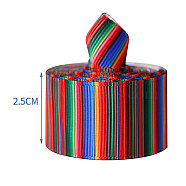 Stripe Pattern Printed Polyester Grosgrain Ribbon, for DIY Bowknot Accessories, Mixed Color, 2-1/2 inch(63mm), about 5yards/roll(4.57m/roll)(OCOR-TAC0009-01I-A)