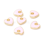 Rack Plating Eco-friendly Brass Enamel Charms, Long-Lasting Plated, Real 18K Gold Plated, Cadmium Free & Nickel Free & Lead Free, Heart, Pink, 9.5x10x2mm, Hole: 3mm(KK-D073-04G-03-NR)