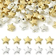 100Pcs 2 Colors CCB Plastic Beads, Star, Golden & Silver, 6x6.5x3.5mm, Hole: 1.2mm, 50pcs/color(CCB-FS0001-02)