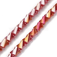 Electroplated Glass Beads Strands, Half Rainbow Plated, Faceted Twist Rectangle, FireBrick, 10x8x5mm, Hole: 1.2mm, about 50pcs/strand, 21.26''(54cm)(GLAA-G092-A-07)
