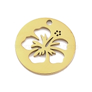 201 Stainless Steel Charms, Laser Cut, Flat Round with Flower Charm, Golden, 15x1mm, Hole: 1.4mm(STAS-U016-02G)