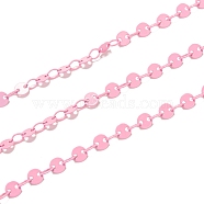 Spray Painted Brass Coffee Bean Chains, Soldered, with Spool, Pink, link: 4x3x0.5mm, bead: 4x0.6mm, 32.8 Feet(10m)/roll(CHC-M021-03J)