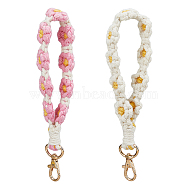 2Pcs 2 Colors Cotton Handmade Braided Wrist Lanyard Pendant Decorations, with Zinc Alloy Swivel Clasps, for Keychain Making, Mixed Color, 195x21.5mm, 1pc/color(KEYC-HY0001-20)