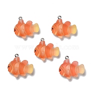 Opaque Resin Pendants, with Platinum Tone Iron Loops, Frosted, Fish, Dark Orange, 24.5x26.5x7mm, Hole: 2mm(X-RESI-D055-091P-01)