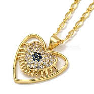 Brass Pave Clear & Blue Cubic Zirconia Peach Heart Pendant Necklaces for Women, Real 18K Gold Plated, Heart, 17.32 inch(44cm)(NJEW-Q346-04G-01)