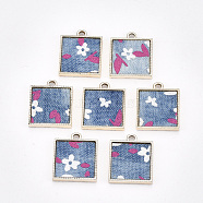 Alloy Pendants, with Cloth, Square, Light Gold, Colorful, 19.5x16x3mm, Hole: 2mm(X-PALLOY-S122-19B)