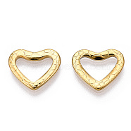 Ion Plating(IP) 304 Stainless Steel Linking Ring, Textured, Heart, Real 18K Gold Plated, 12x14x1.5mm, Inner Diameter: 6x9.5mm(STAS-T063-200G)
